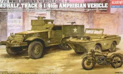 Academy 1/72 WWII Ground Vehicle Set 6 - M3 Half-track with Ford GPA and Motorcycle