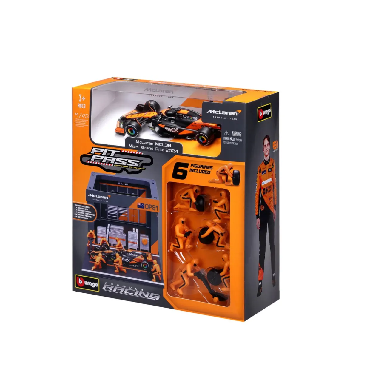 Burago 1/43 F1 McLaren MCL38 2024 Oscar Piastri Pit Pass Diorama