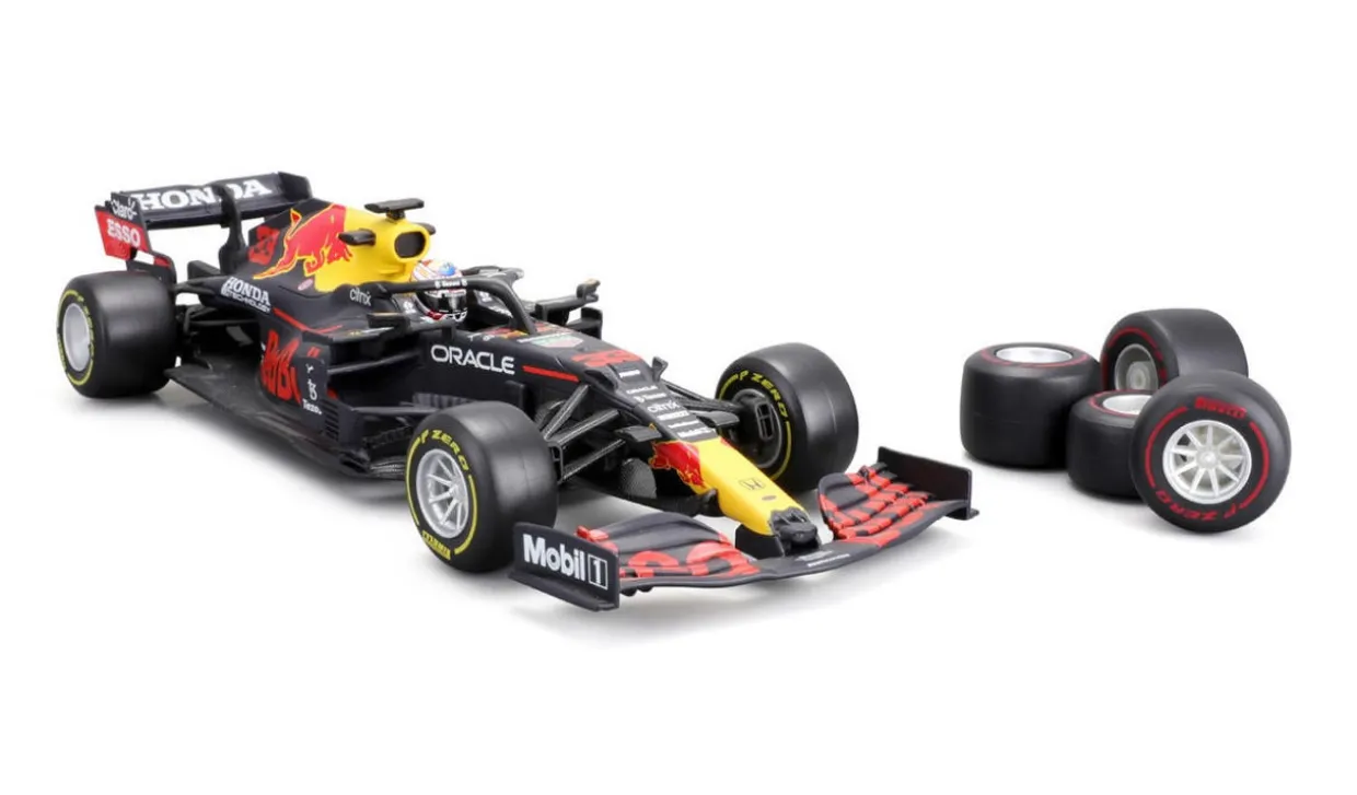 Burago 1/24 Red Bull Toy Tyre Changing Racing Car (2021) Verstappen Playset