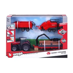 Burago Massey Ferguson 8740S Farm Tractor With Three Trailers