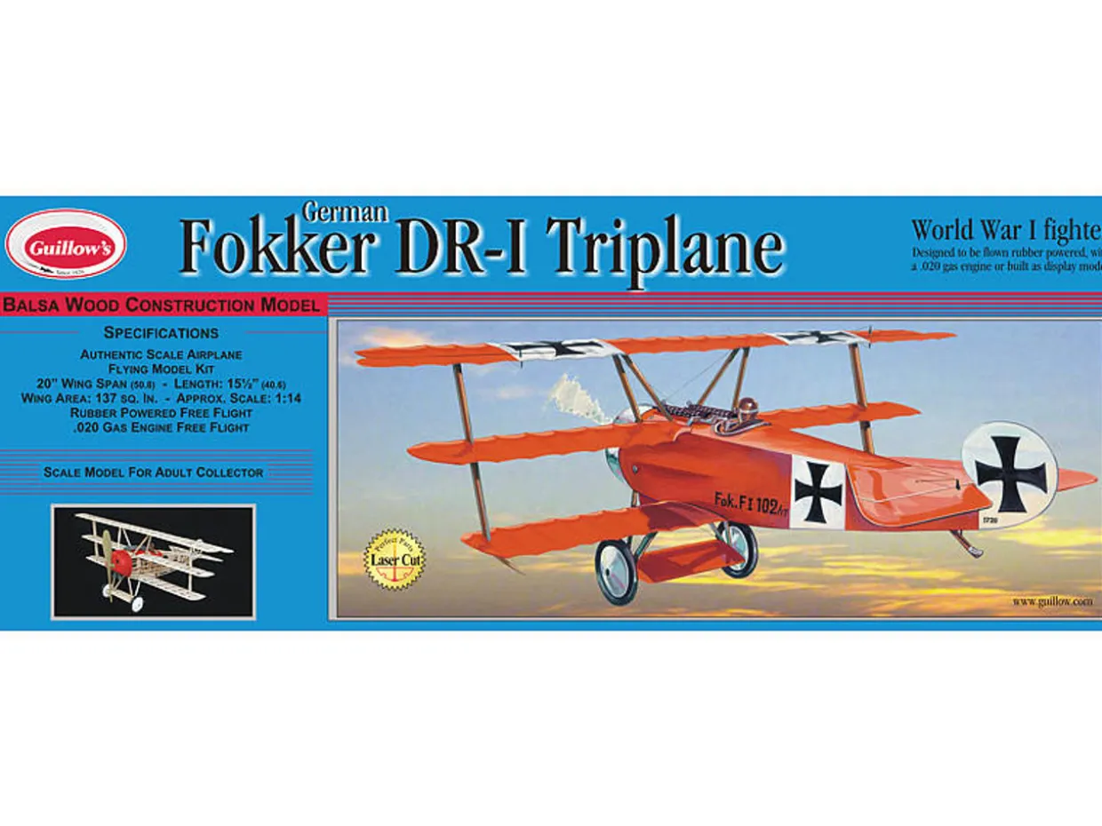 Guillow 1/16 Fokker DR-1 Triplane Balsa Model Kit
