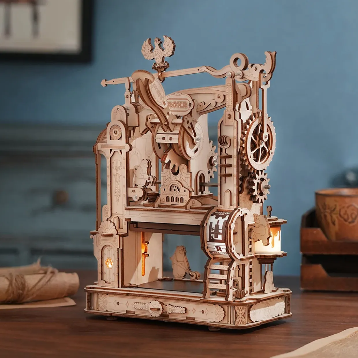 Rokr Classic Printing Press Wooden 3D Puzzle Model Kit