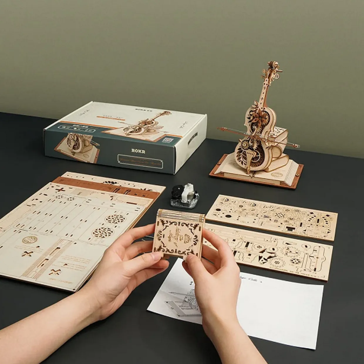 Rokr Magic Cello Mechanical Music Box 3D Wooden Model Kit