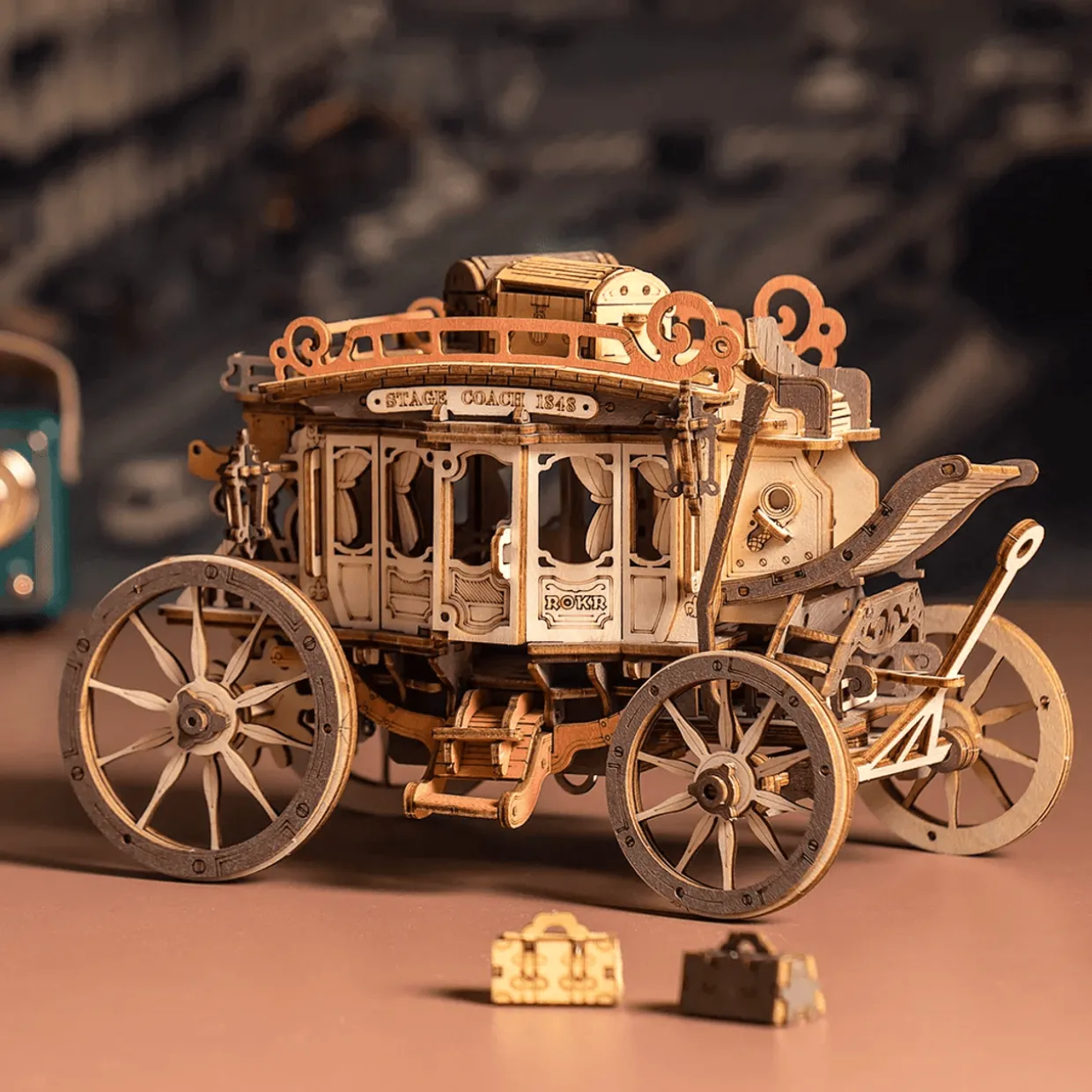 Rokr Stagecoach Mechanical Music Box 3D Wooden Model Kit
