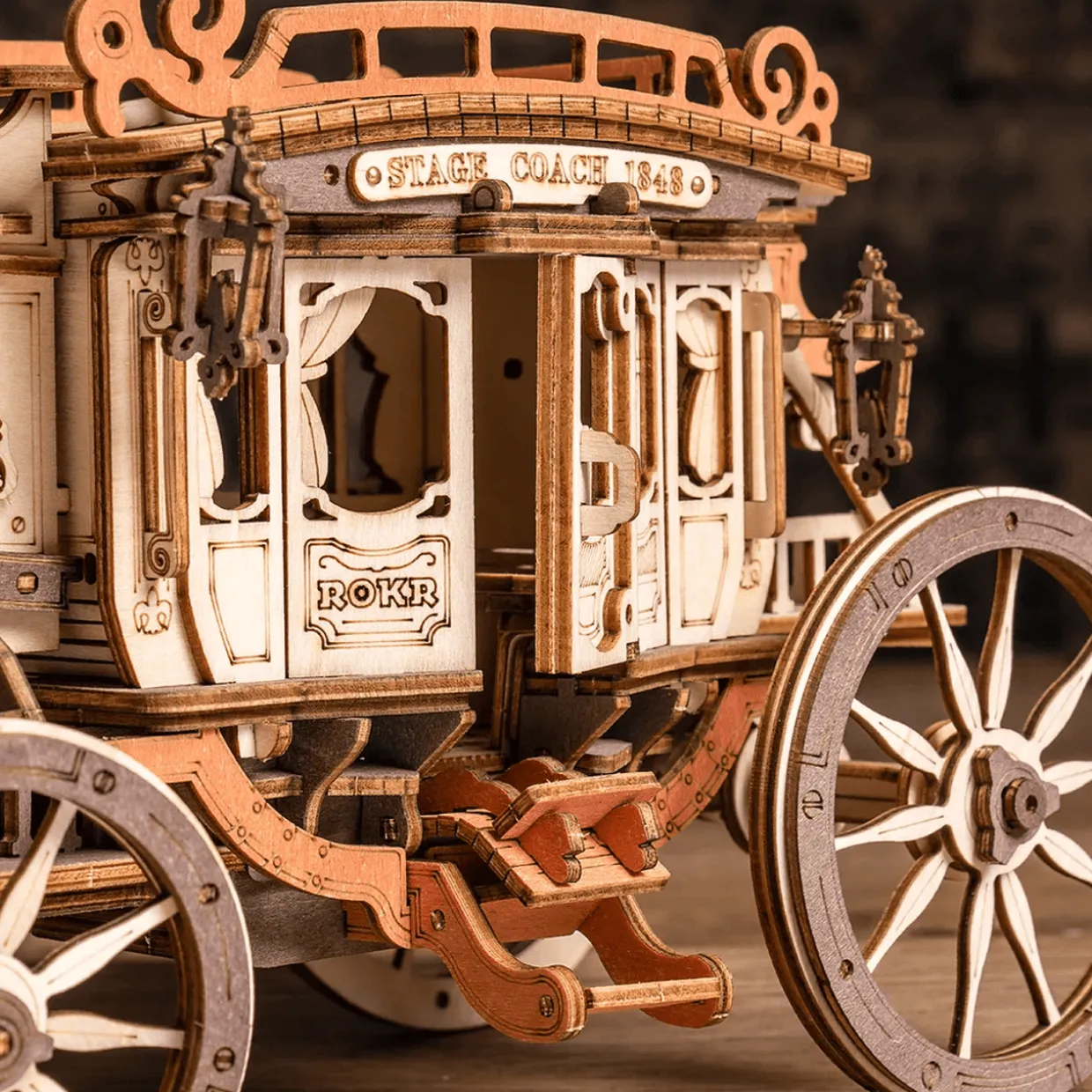 Rokr Stagecoach Mechanical Music Box 3D Wooden Model Kit