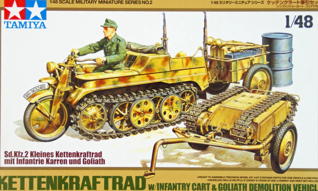 Tamiya 1/48 Kettenkraftrad with Cart & Goliath